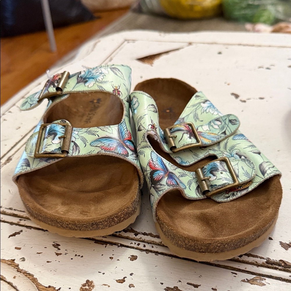 Leather Sandals Anuschka Kyra Wondrous Wings Slide Size 7 Multicolor